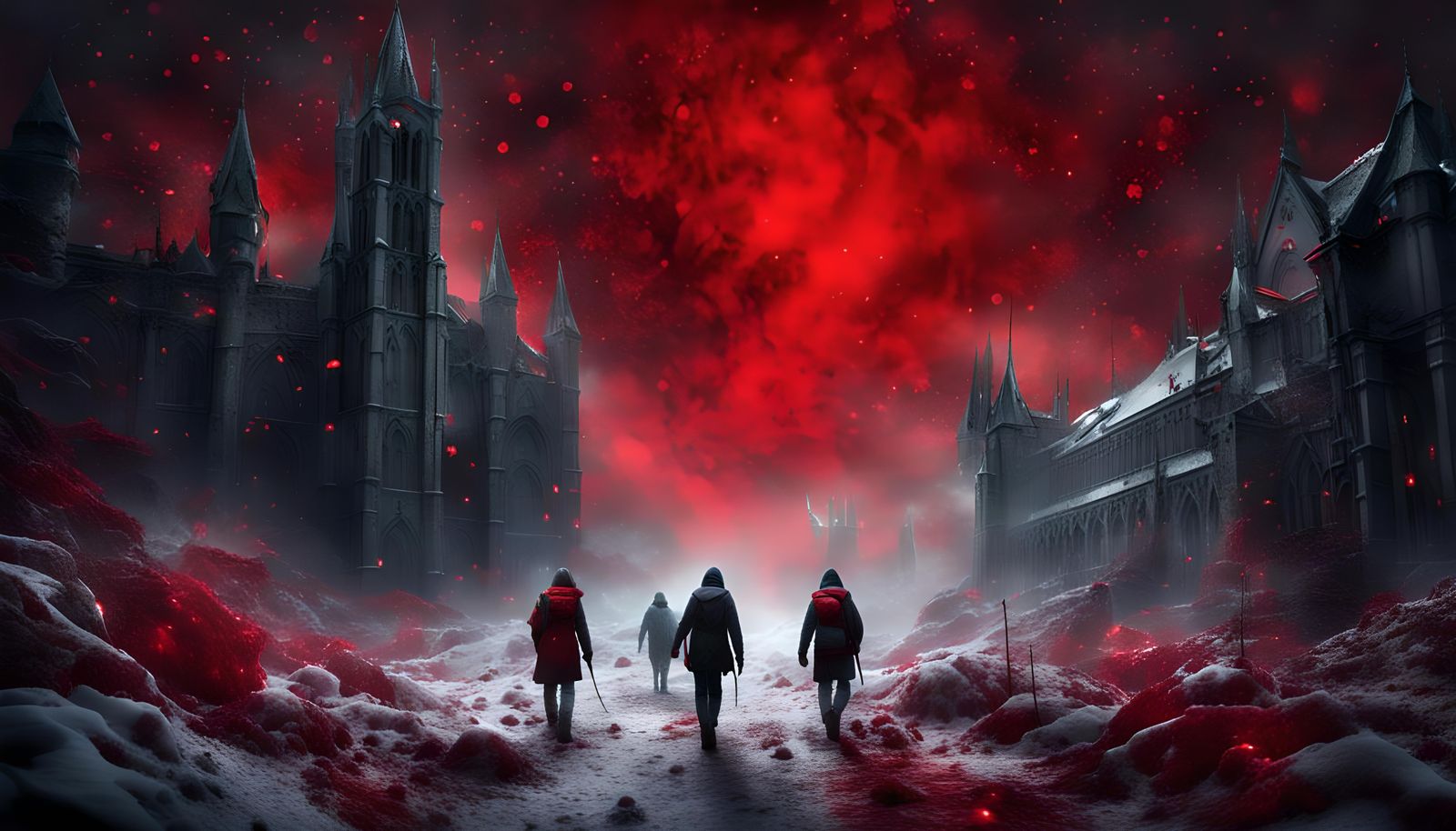 Gothic Landscape: Adventurers in a Scarlet Snowstorm