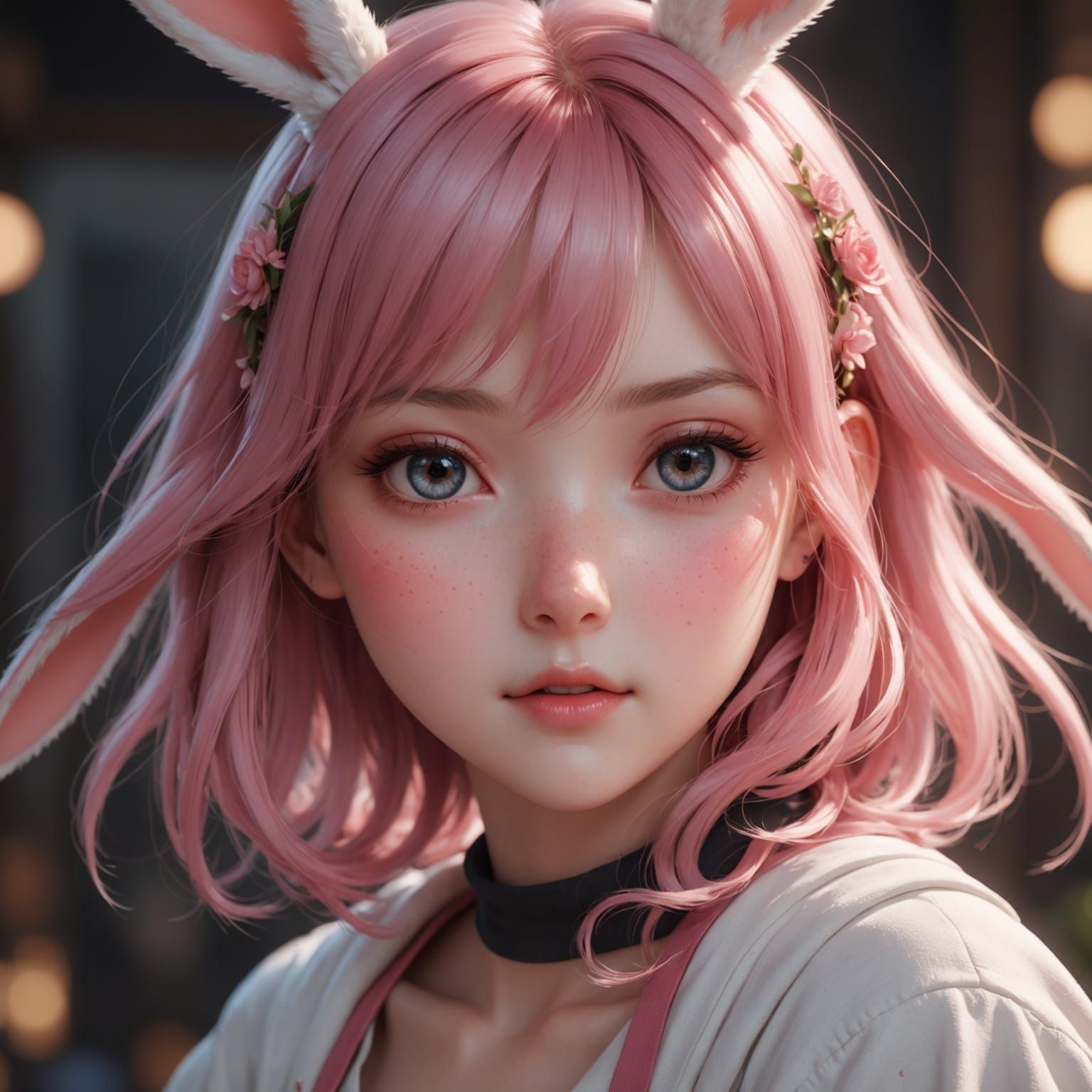 Blushing Bunny with Rosy Cheeks in 3D Anime Art