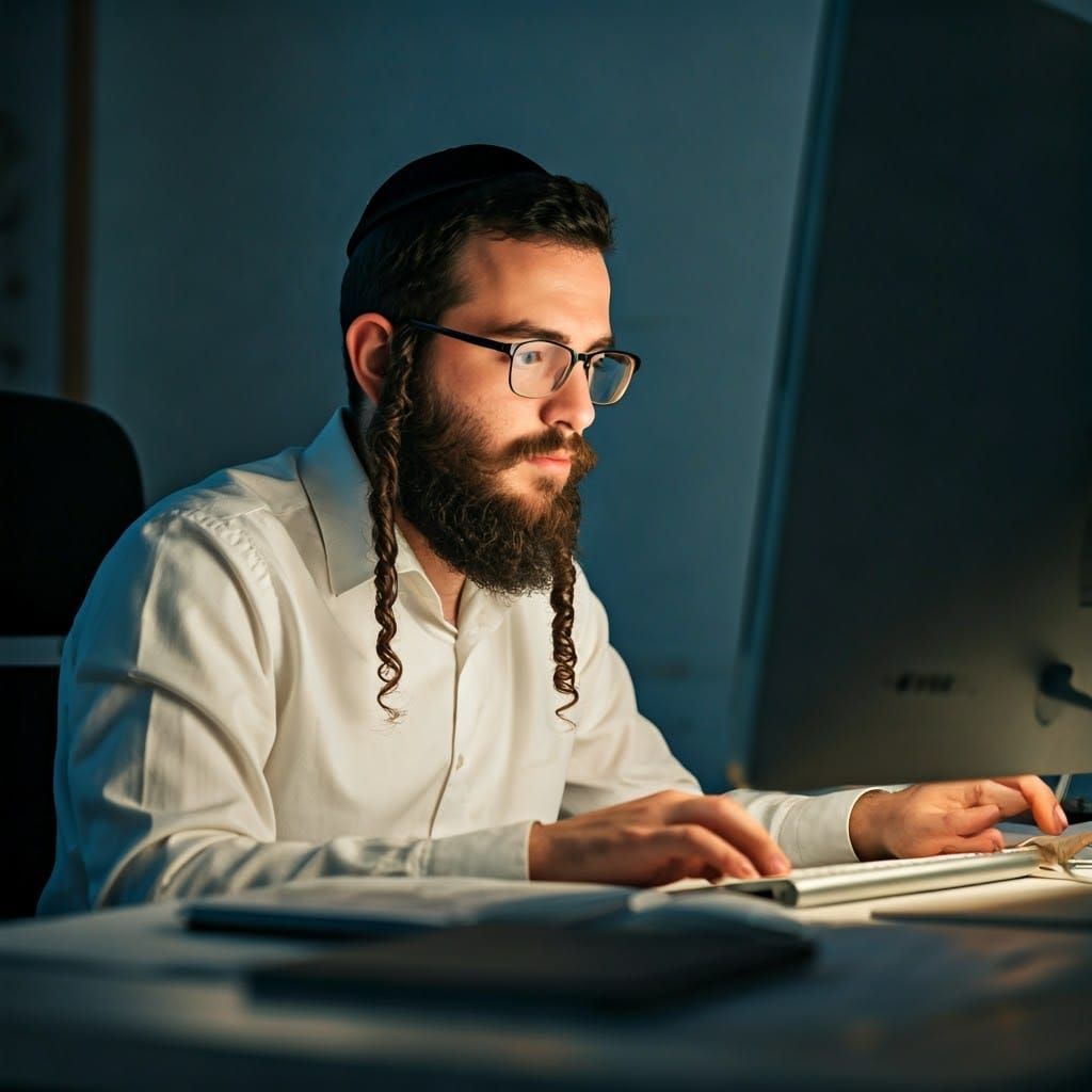 Hasidic Man at Computer: Tradition Meets Modernity