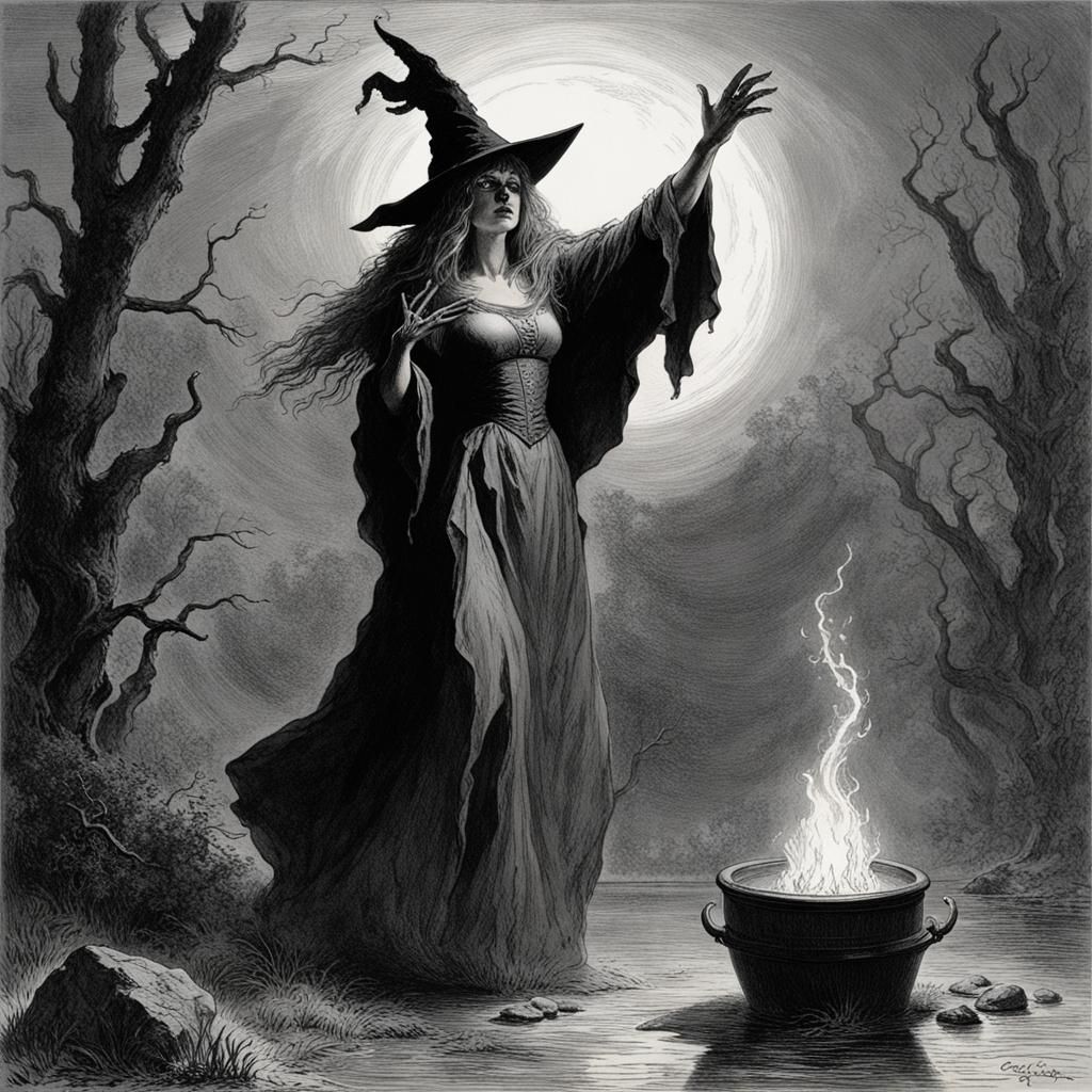 Witch Casting Spell in Gothic Horror Style