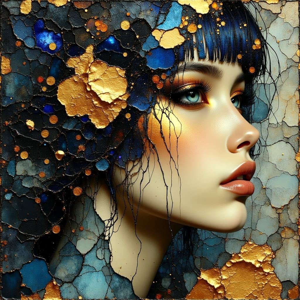 Surreal Love Revelation in Deep Blues and Golds