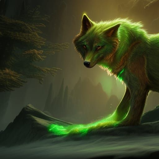 Glowing Green Wolf Fantasy Concept Art