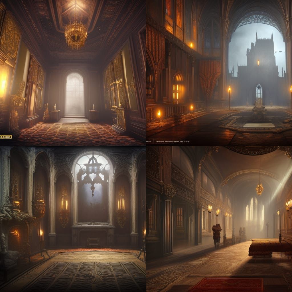 Gothic Victorian Manor Hall Interior with Staircase