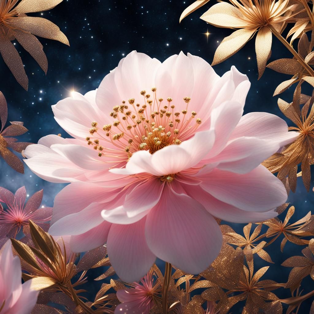 Sparkling Flower with Starry Sky in Watercolor Style