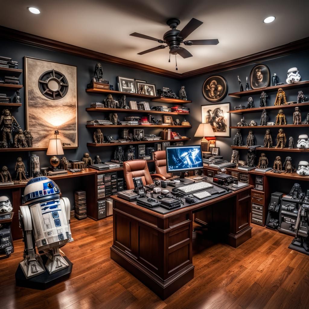 Hyperrealistic Star Wars Memorabilia Office in HDR