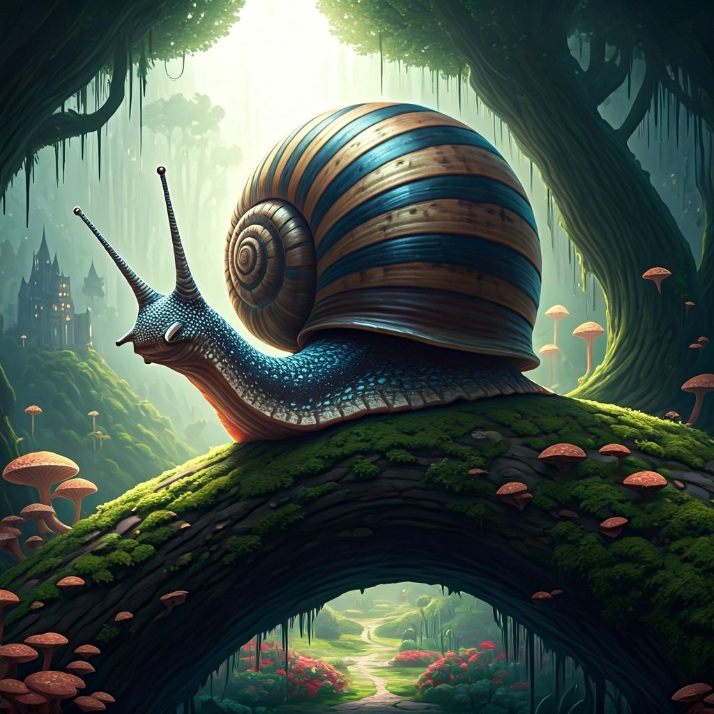 Giant Snail in Bioluminescent Ghibli Rainforest