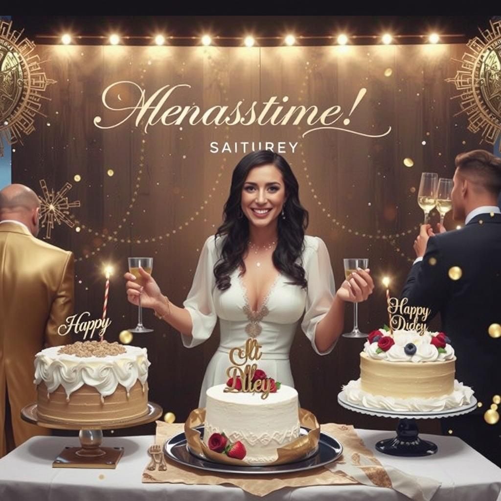 Celebratory Scene of Champagne, Cake, and Glitter