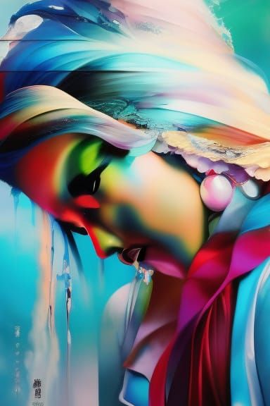 Stunning Blue Ink Goddess in Calligraphy Style