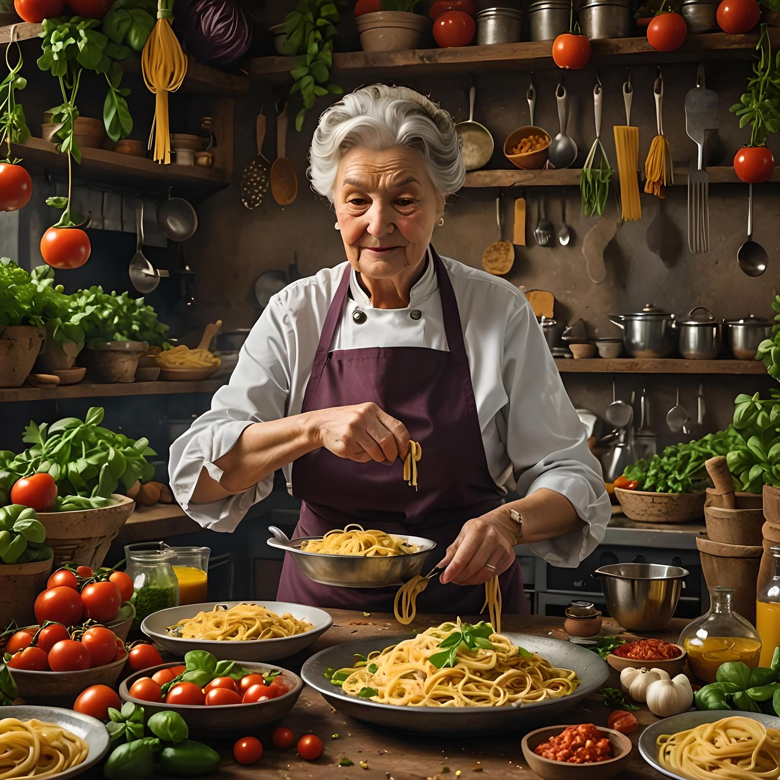 Italian Chef and Family Making Fresh Pasta