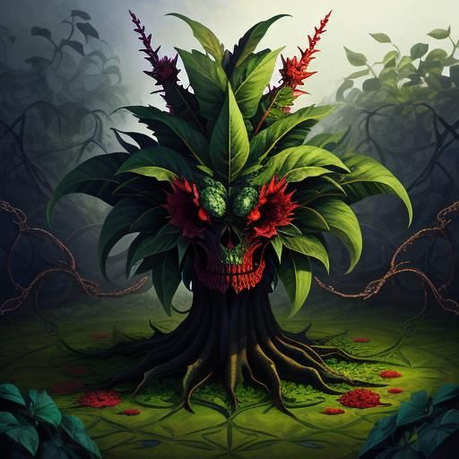 Evil Flower Creature Hybrid in Abstract Garden