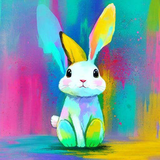 Abstract Bunny Art with Complementary Colors and Fine Detail...