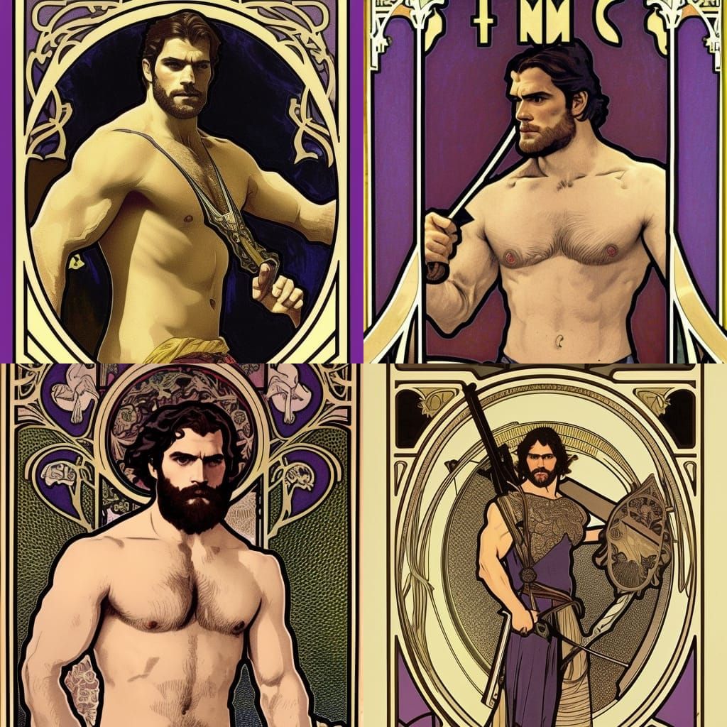 Art Nouveau Portrait of a Bearded Swordsman