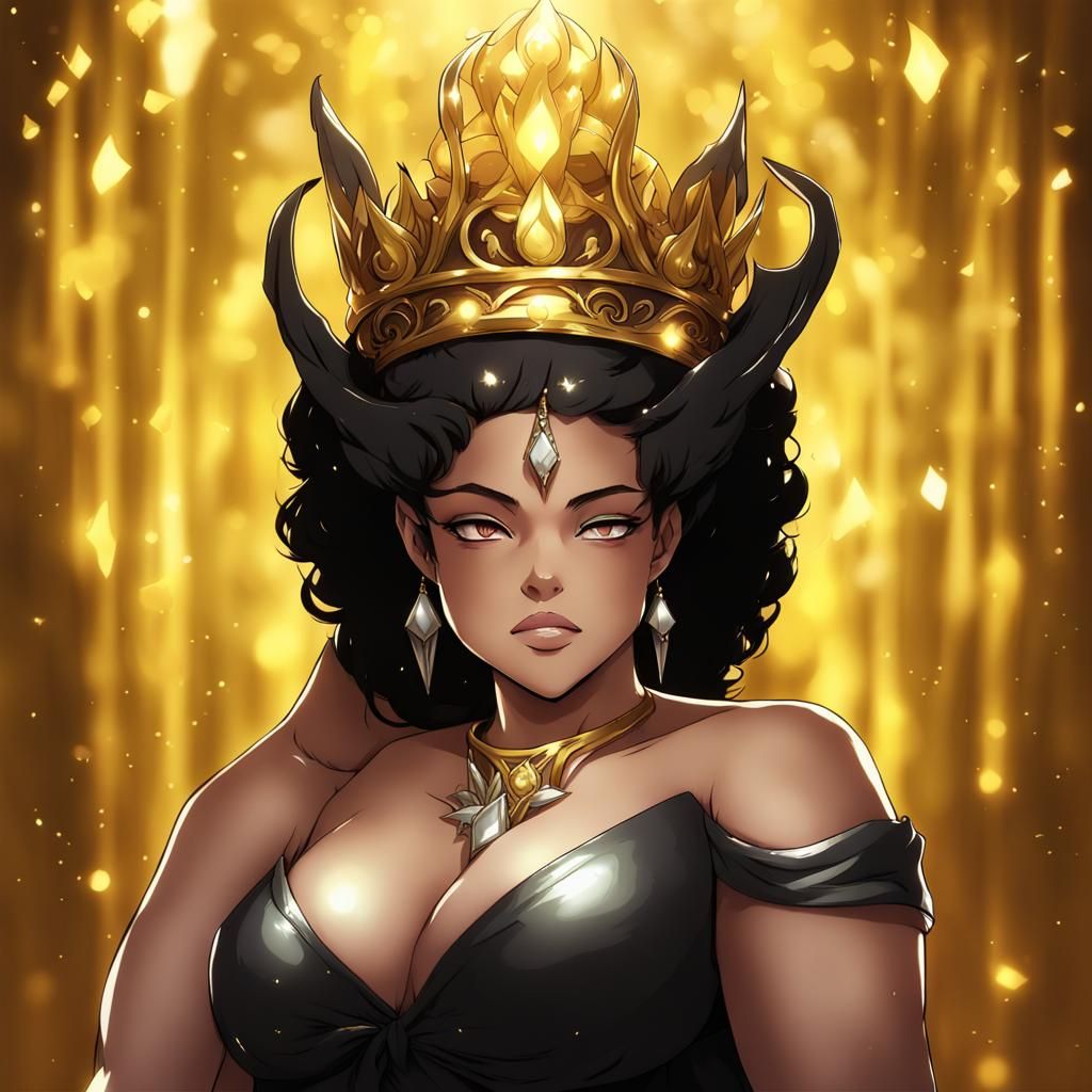 Plus Size Black Elf Queen in Anime Style
