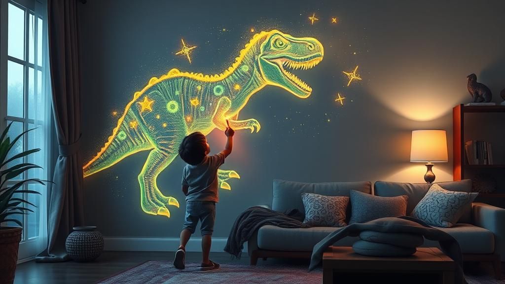 A Young Boy's Whimsical Creation: A Luminescent Dinosaur in ...