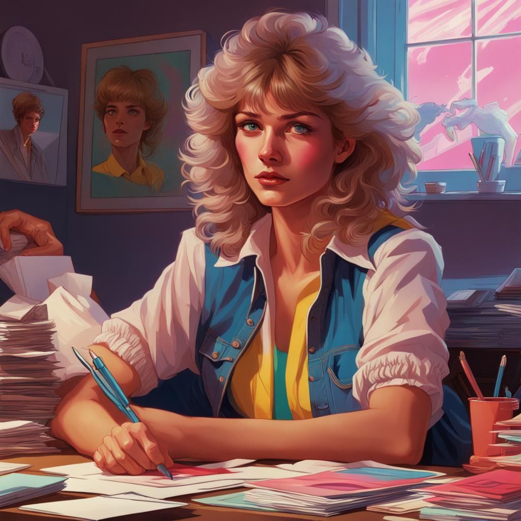 80s Teenage Girl with Letters: Hyperdetailed Portrait