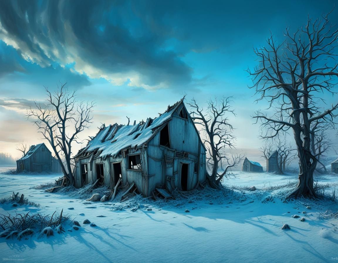 Eerie Winter Wasteland in Dystopian Surrealism