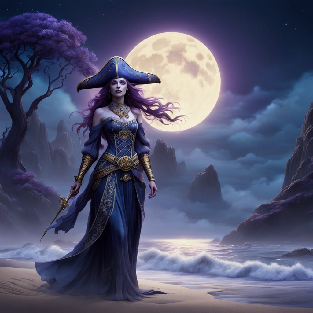 Ghostly Pirate Goddess in Art Nouveau Style