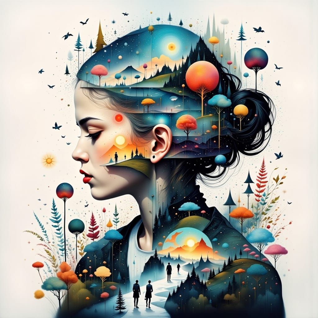 Persistence <lora:Dreamweave Flux:1.0><lora:Critters 2:1.0> Journey Collage Adventure Dreams Double exposure