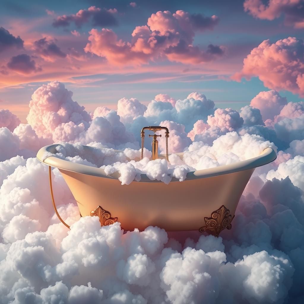 Fantasy Bathtub on Colorful Clouds in Matte Painting Style