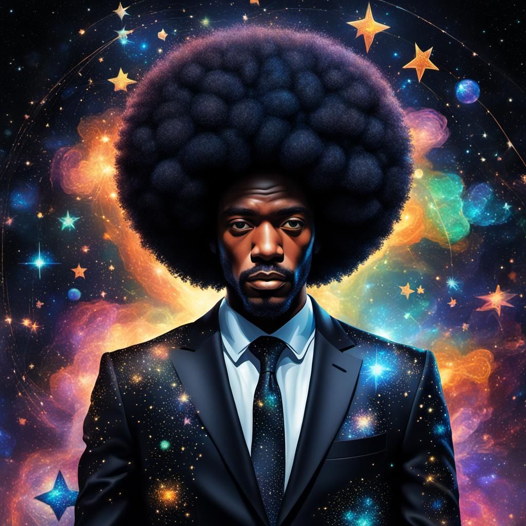 Cosmic Afro: A Holographic Astral Illustration