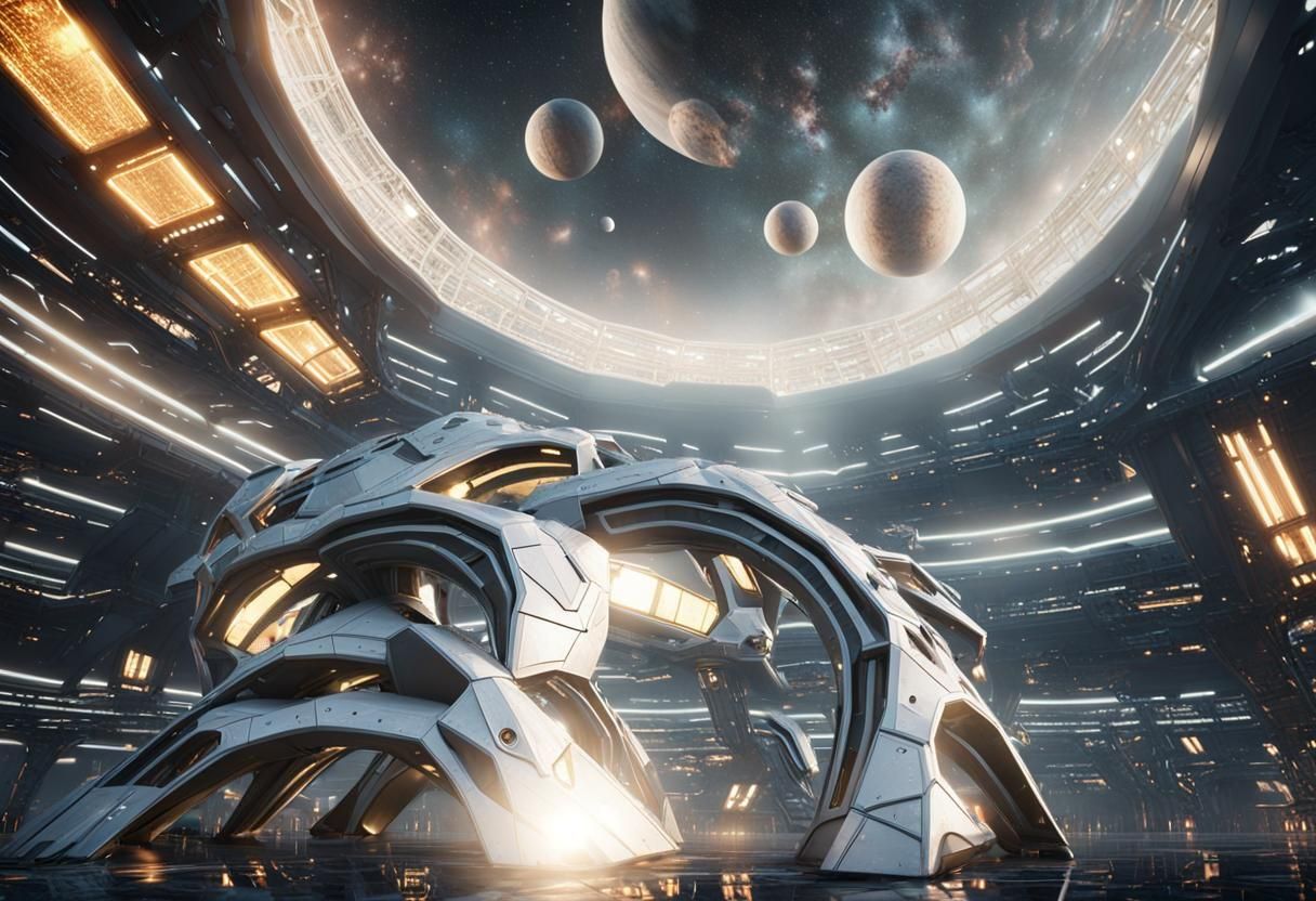 Alien Steel Structure with Cosmic Dust, Sci-Fi Render