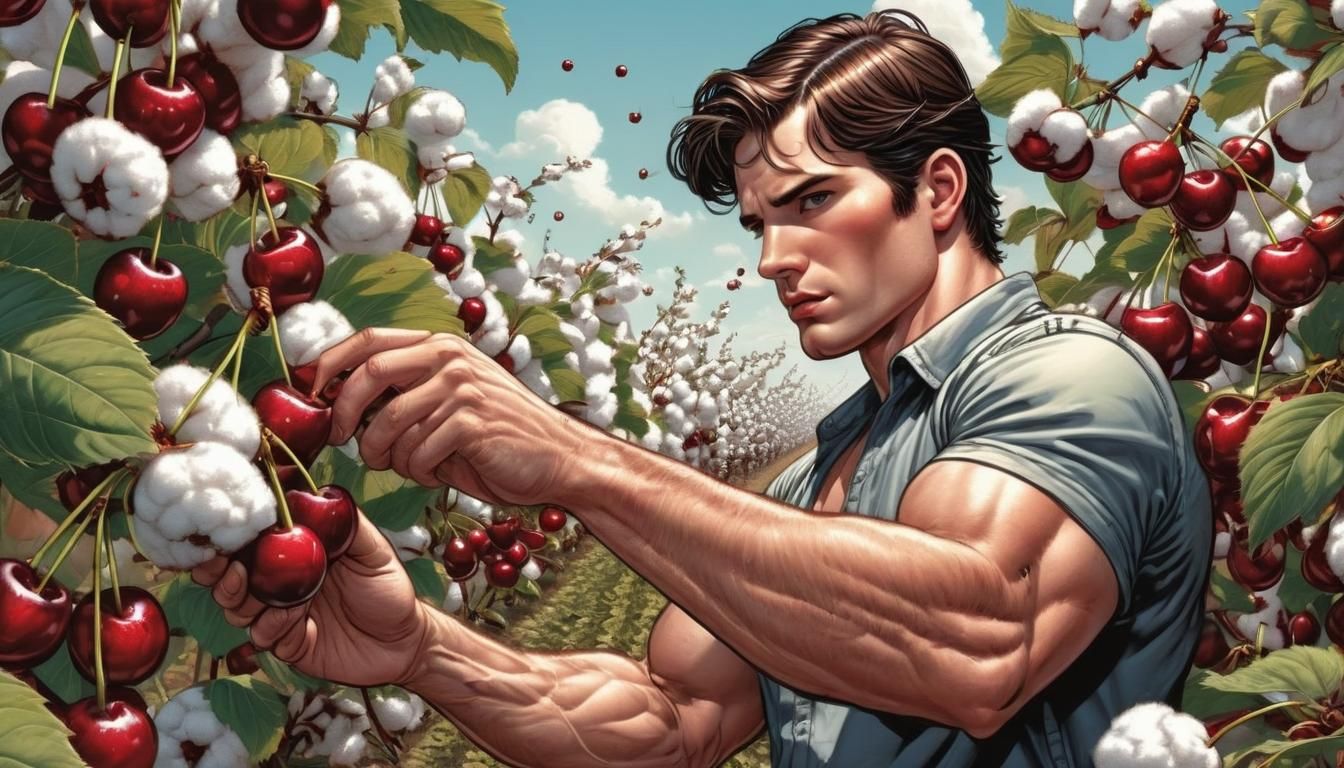 Man Picking Cherries: Comic Book Art Style