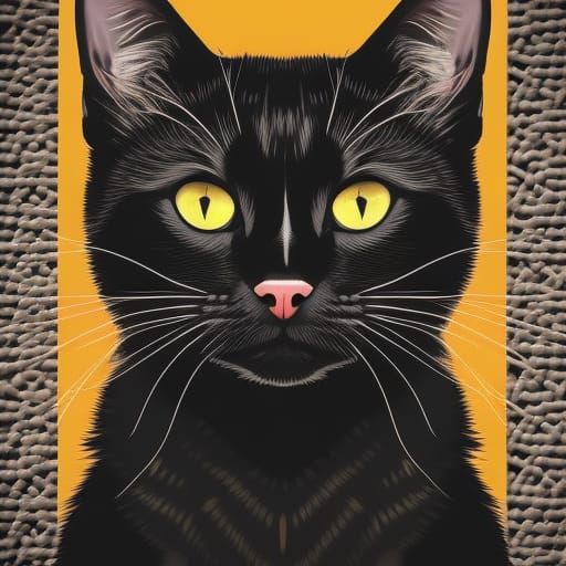 Cute Black Kitten in Pop Art Style
