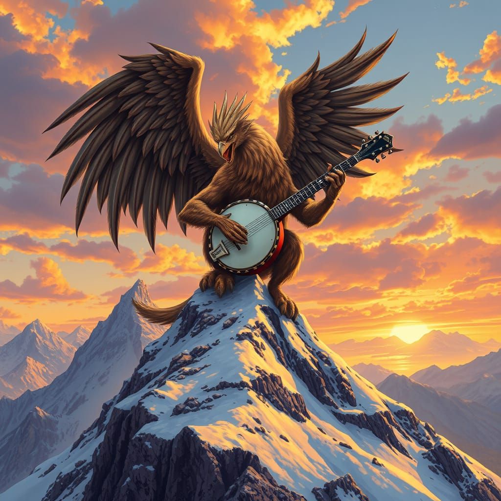 Griffin Plays Banjo Atop Snowy Mountain