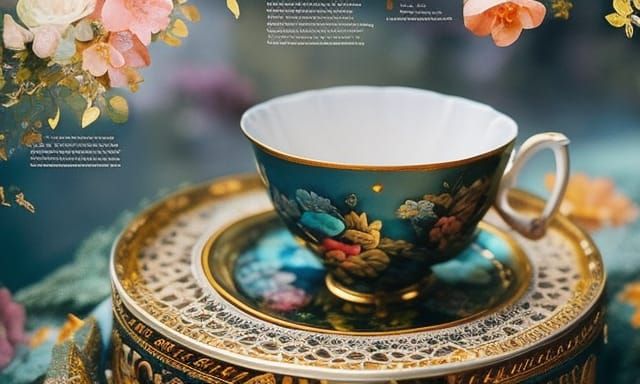Intricate Collage with Vintage Teacup Focus