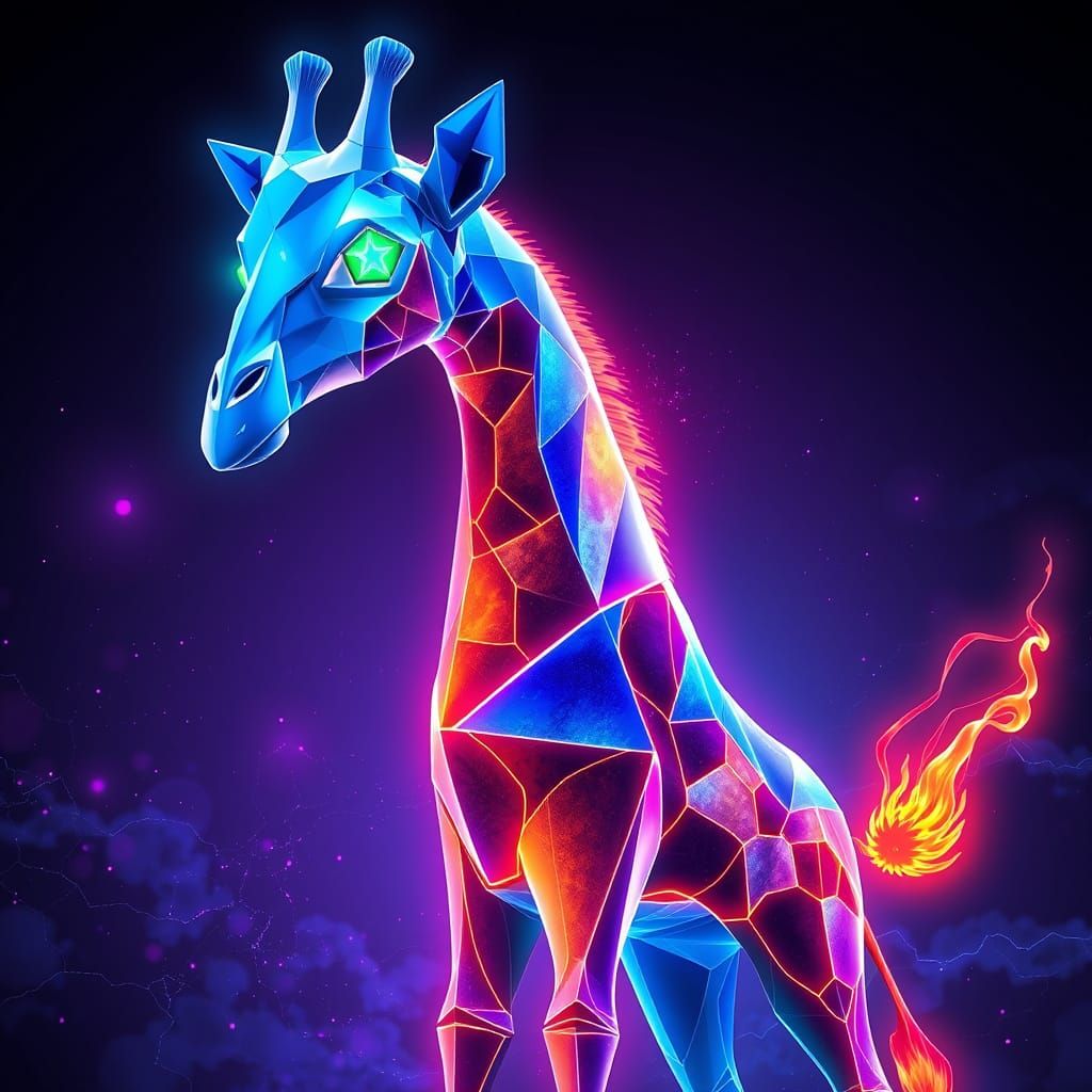 Glowing Cyberpunk Giraffe in Neon Geometric Shapes
