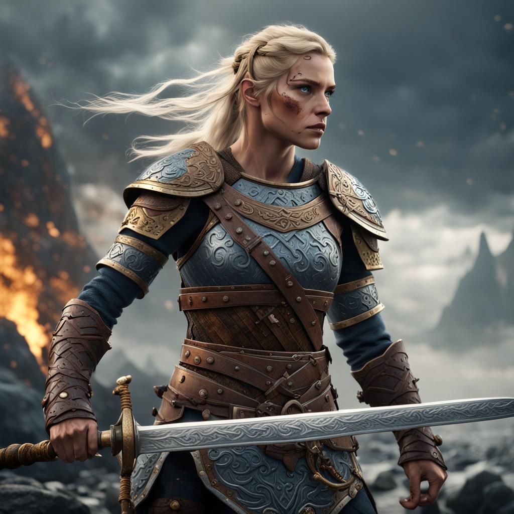 Amazon Viking Warrior Woman in Detailed Matte Painting