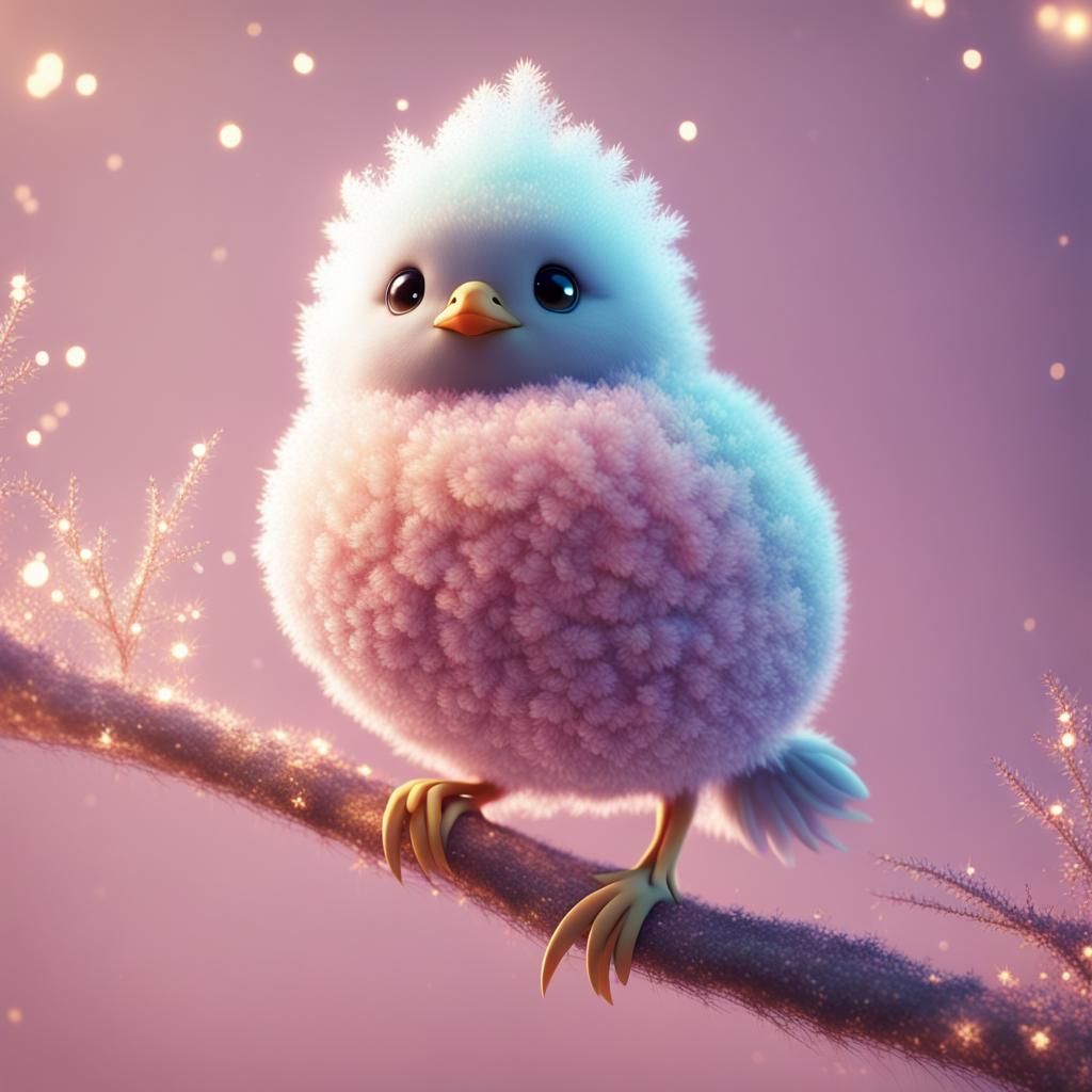 Cute Fluffy Bird with Sparkles in Pastel Colors