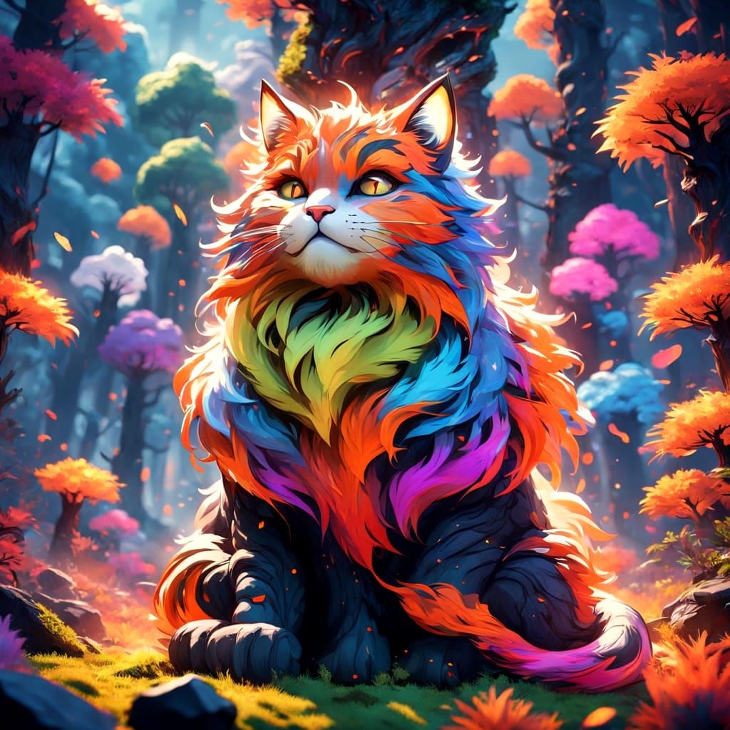 Surreal Cat Portrait in Vibrant Triadic Colors