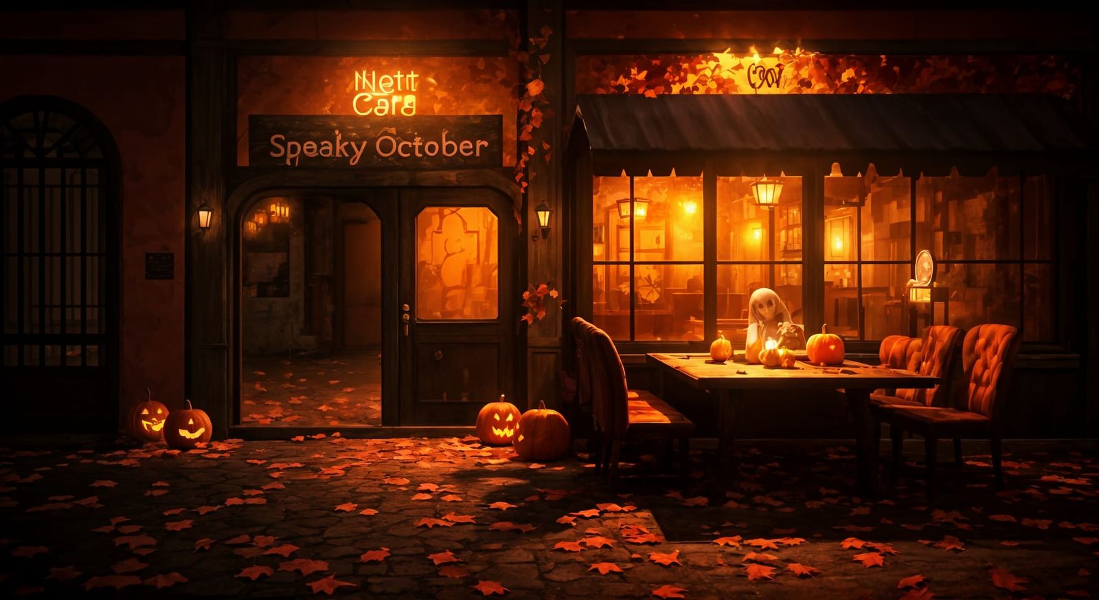 Spooky Autumn Cafe Scene in Dutch Golden Age Style