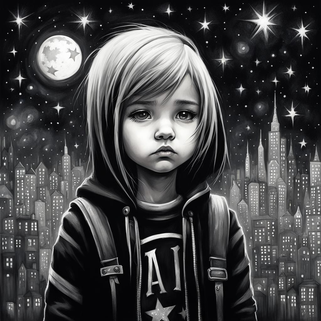 Pouty Goth Punk Girl Portrait in Black and White