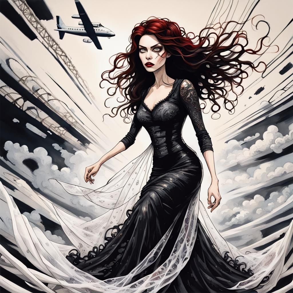Black Widow Bride Skydiving, Tim Burton Style