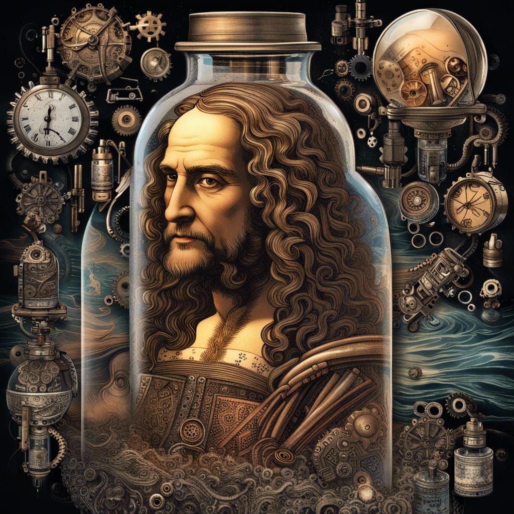 Da Vinci in a Bottle: Surreal Mecha Portrait