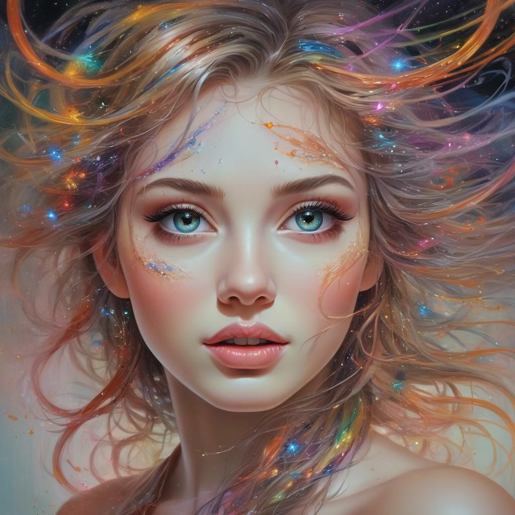 Glittering Celestial Woman in Surrealist Style