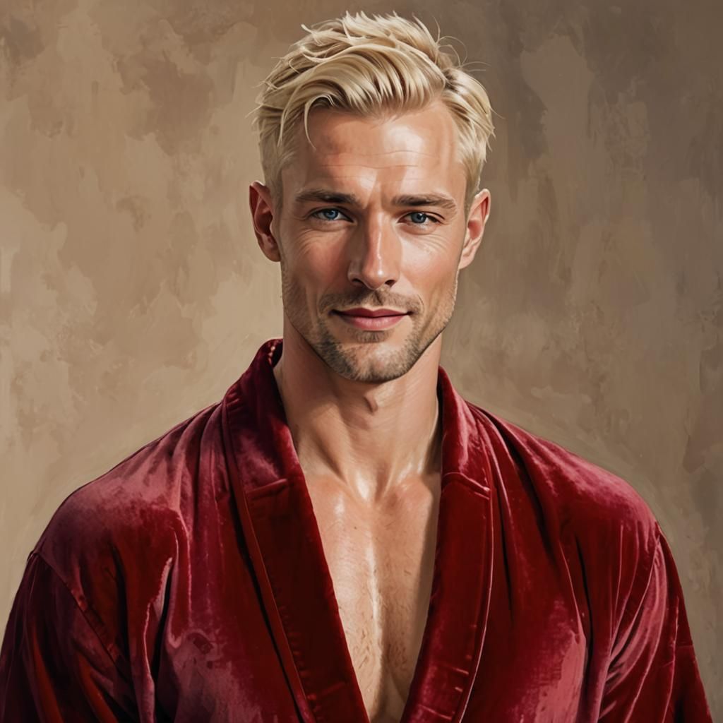 Blond Man in Red Robe, Impasto Impressionist Portrait