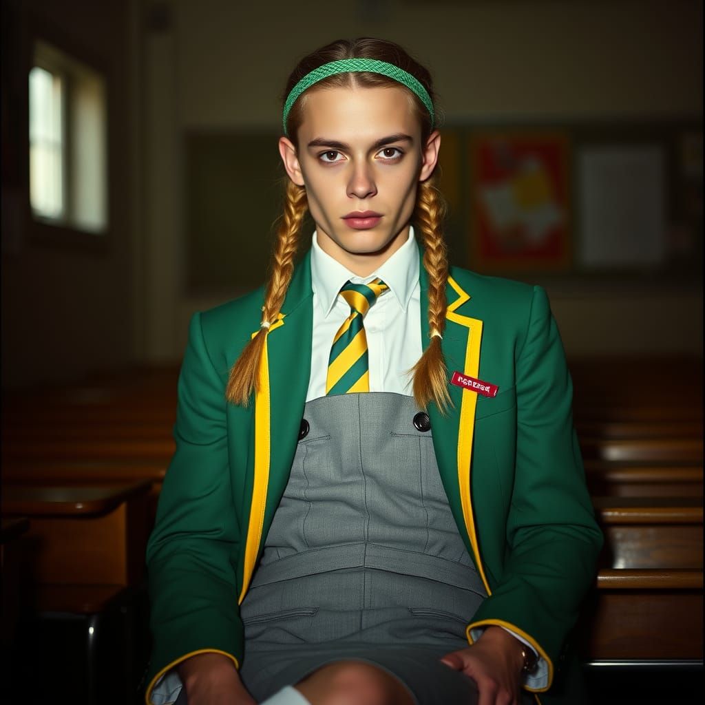 Man in Emerald Green Blazer with Vibrant Yellow Trim, Braide...