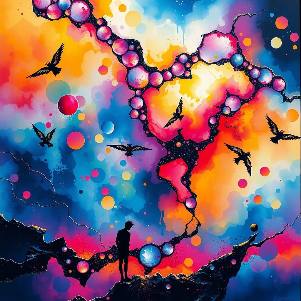 Ethereal Celestial Dreamscape in Alcohol Ink Style