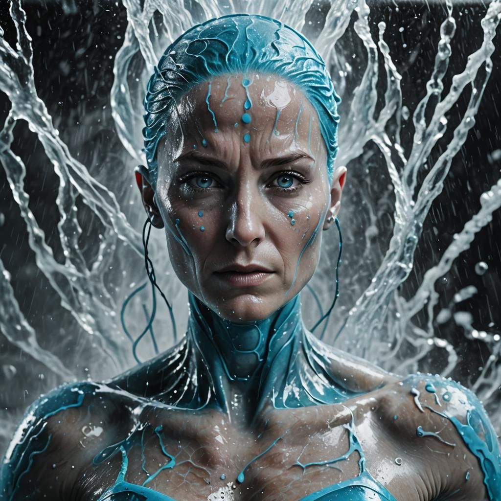 Female Dr. Manhattan Radiating Energy in Hyperrealistic Port...