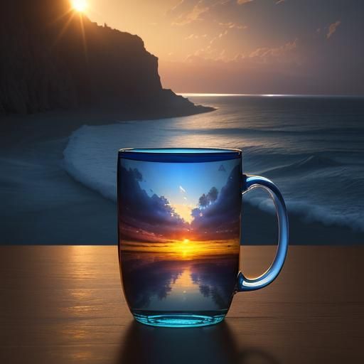 Sunset Beach in Glass Mug: Digital Matte Painting
