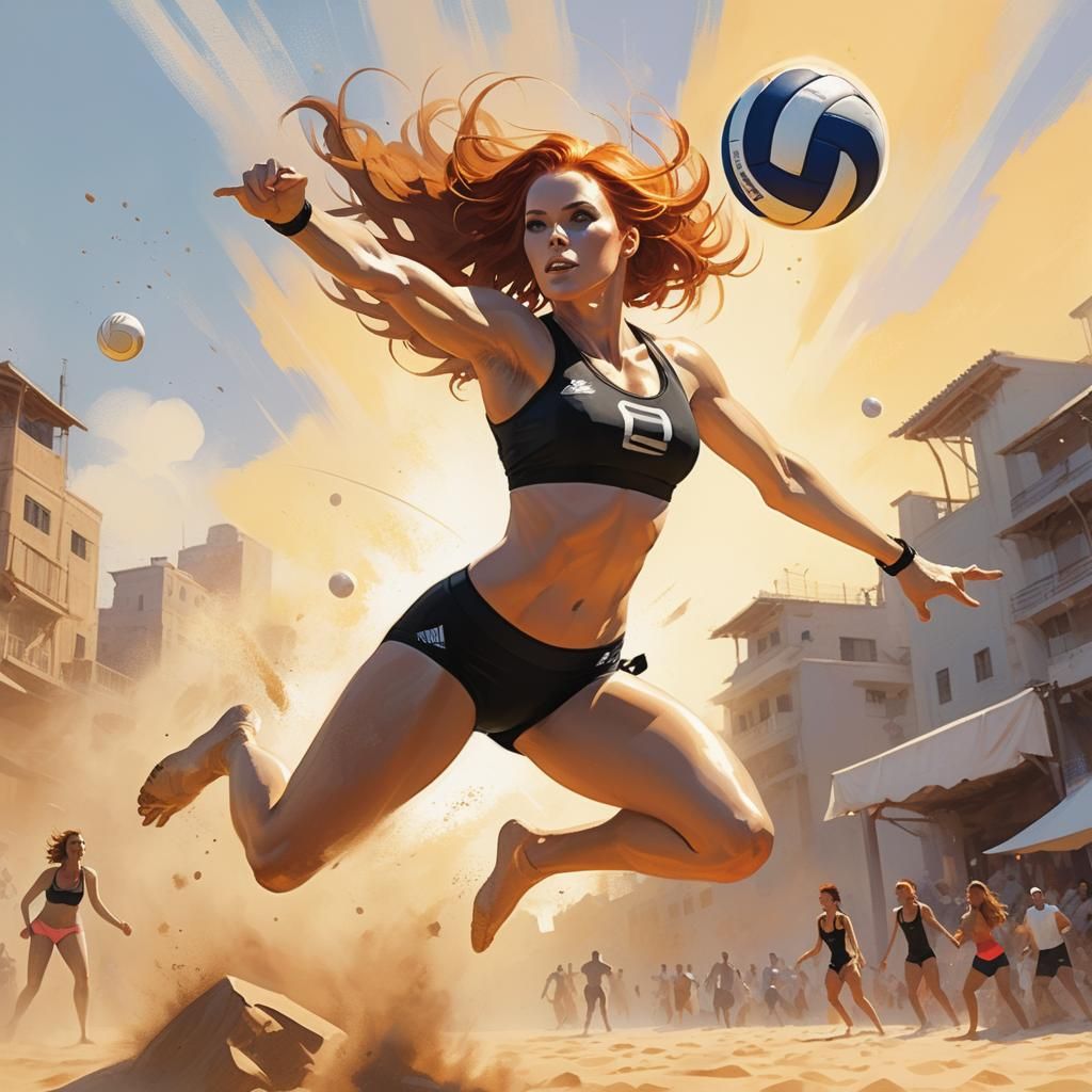Volleyball Player in Dreamy Fantasy Landscape