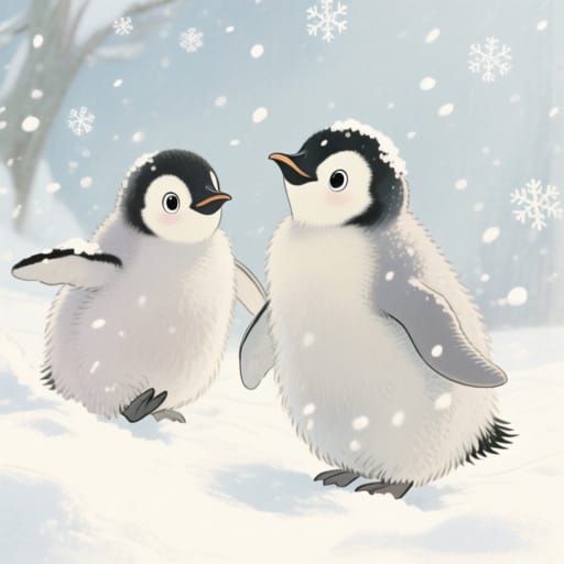 Adorable Fluffy Baby Penguins Playing in Snow