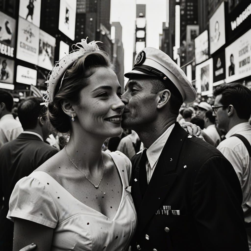 Iconic V-J Day Kiss in Times Square: A Vintage Celebration