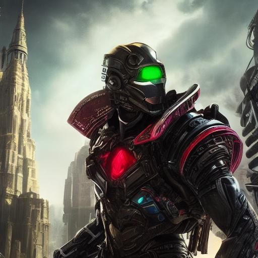 Heroic Superhero Posing Against Vibrant Sky