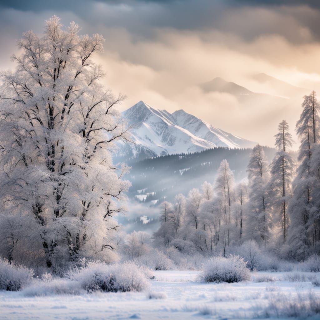 Snowy Mountain Range in Winter Landscape Photography
