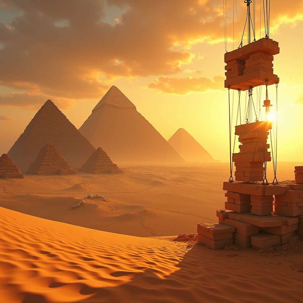 Modern Pyramids Rise Over African Desert Sunset