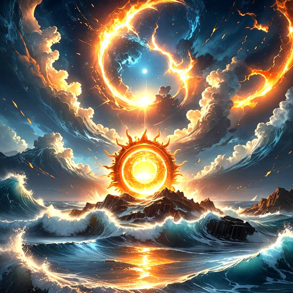 Sparkling Sunrise Over Blue Ocean Waves